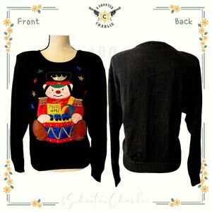 VTG Marmie West Women's Christmas Black Sweater Vest Toy Soldier Size Large